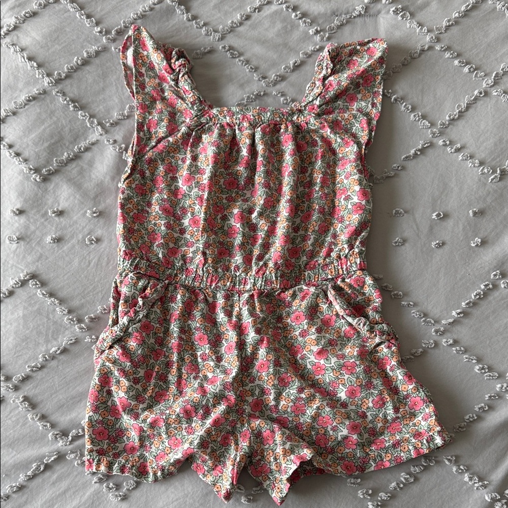 Cat & Jack Floral Romper with Pink and Green Accents